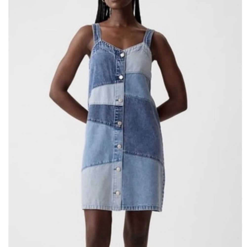 GAP Patchwork Denim Mini Dress in Light and Dark Blue